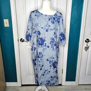 Couleur Lin Blue Rose Dress Size 42 (US size Medium) Made In Italy